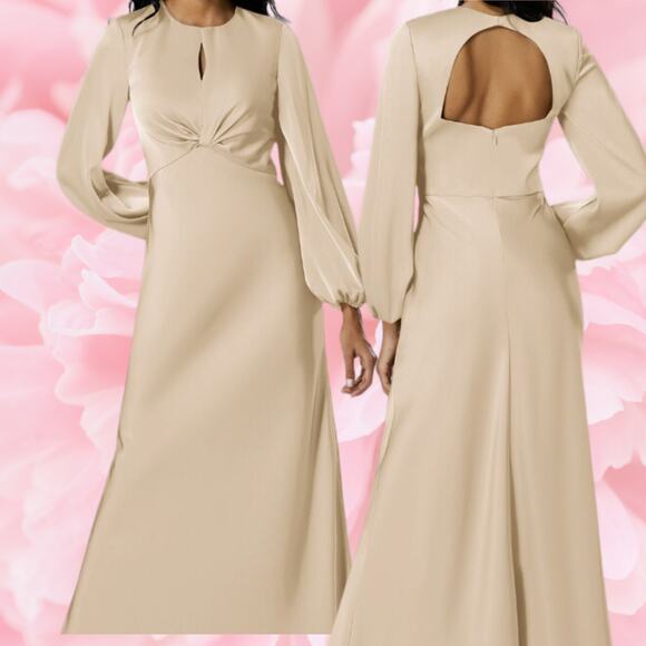 FORMAL PARTY AW SZ 4 S champagne cream long sleeve Phyllida maxi dress NEW B89 - Picture 1 of 8